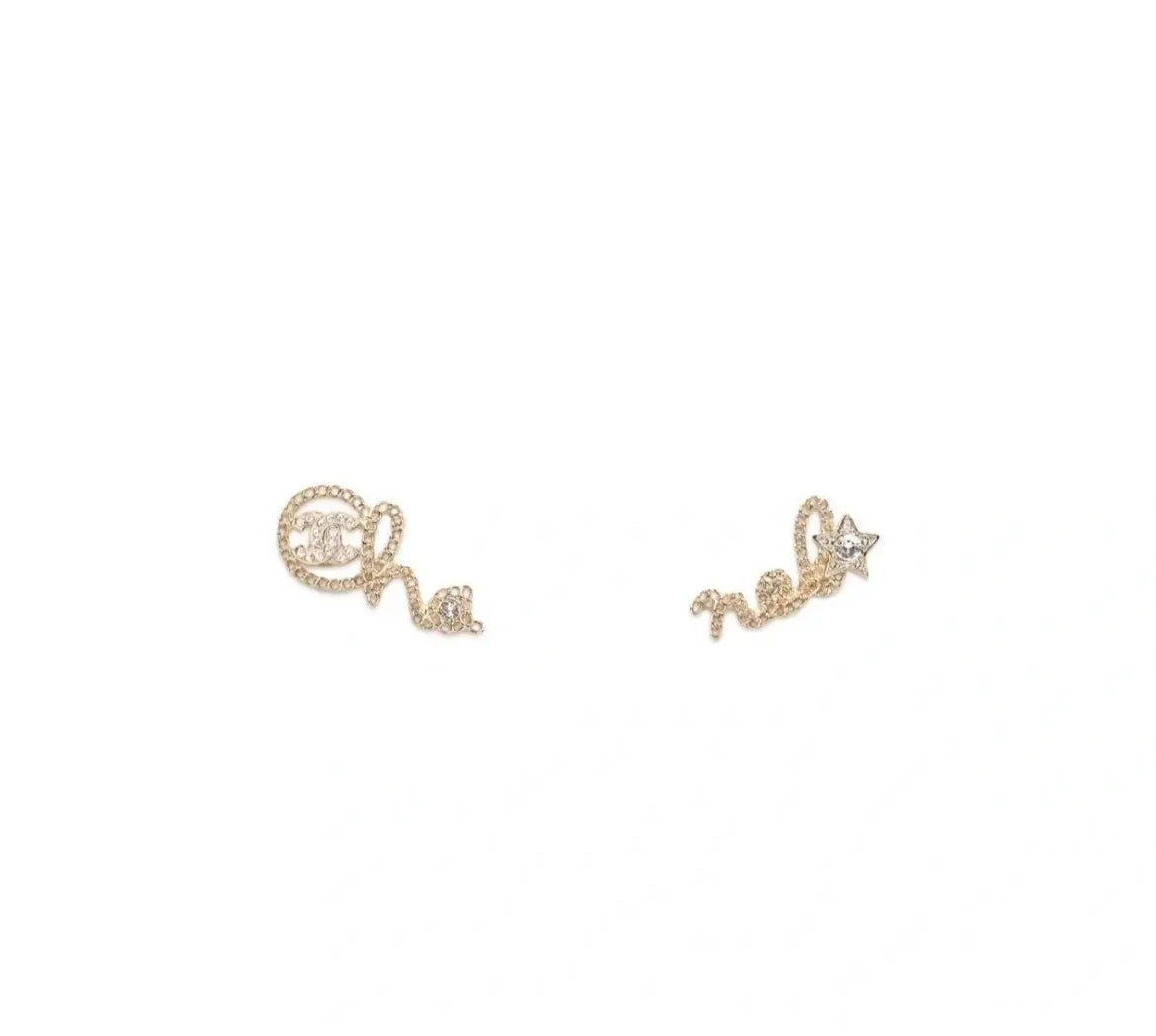 Chanel Gold Script Earrings - Chanel Gold Script Logo Crystal Earrings