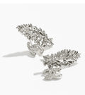 Chanel Silver Crystal Feather Dangle Earrings
