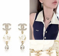 Chanel Crystal CC Pearl Drop Earrings - Elegant Design