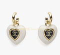 Chanel White Heart Hoop Earrings - Gold CC Logo