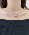 Chanel Pink Mini Bag Necklace - Silver Chain