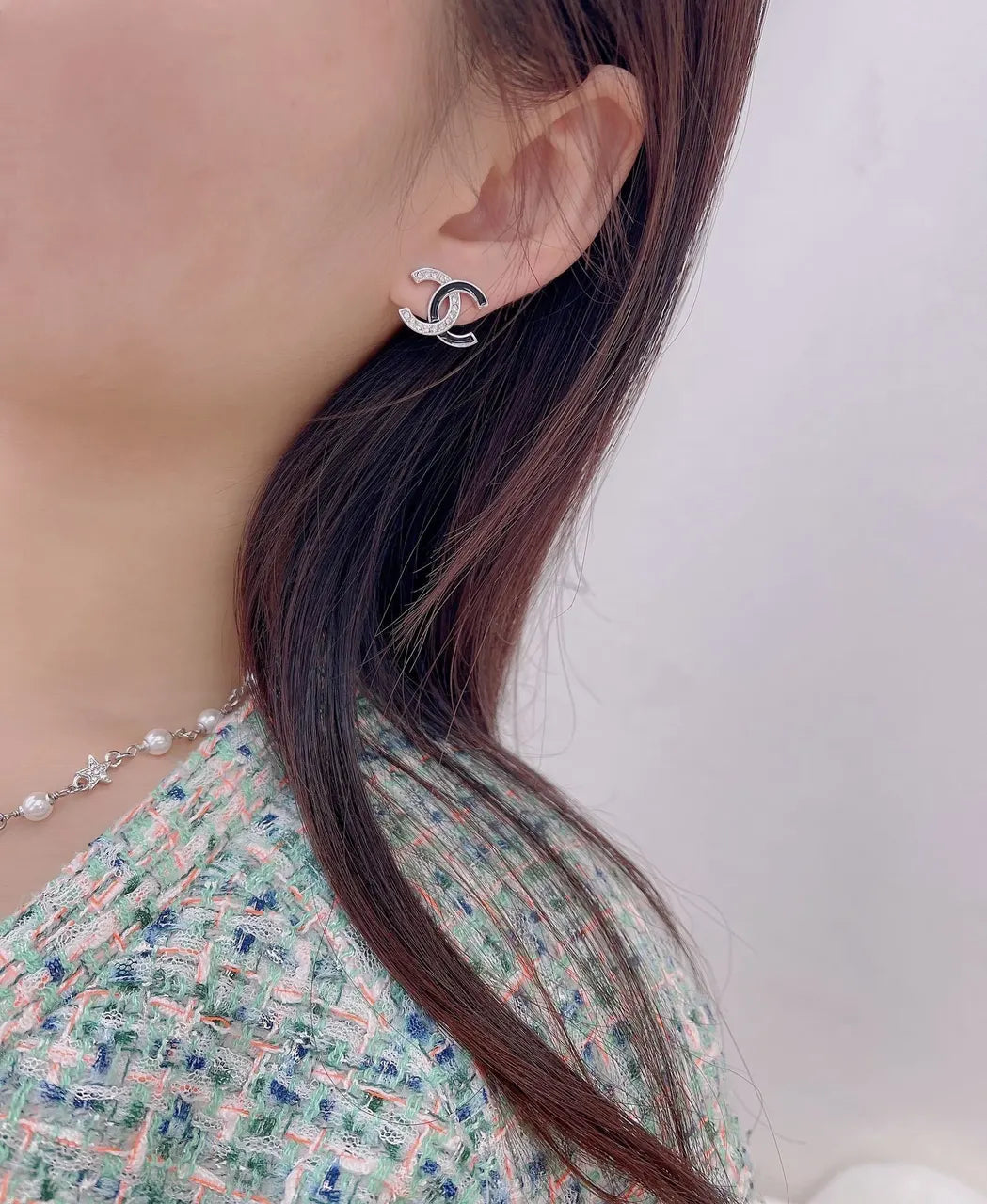 designer Chanel Silver CC Crystal Earrings - Chanel Silver CC Crystal