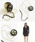 Chanel Black & Pearl Belt Necklace - CC Logo Elegance