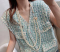 Chanel Long Pearl Necklace Gold Pin Accent - Elegant