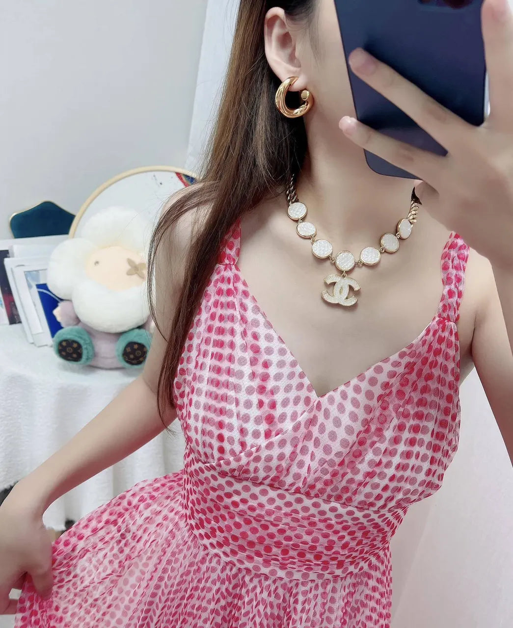 Chanel White Circle CC Necklace - Chanel White Circle CC Logo Necklace