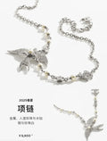 crystal Chanel Silver Bird Pearl Necklace - Chanel Silver Bird Pearl