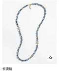 Chanel Blue Beaded Long Necklace - Chanel Blue Speckled Beaded Long