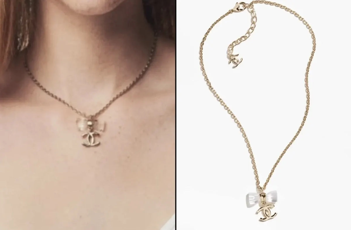 Chanel Gold CC Ribbon Necklace - Chanel Gold CC Ribbon Pendant
