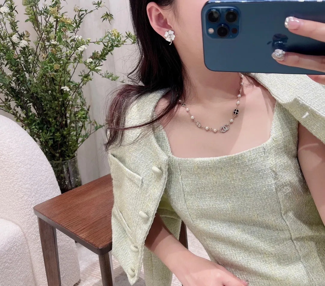 Chanel Pearl Clover Necklace - Gold & Black Accents