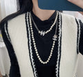 Chanel Silver Chain Pearl Necklace - Double Strand CC Logo