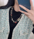 Chanel Pearl & Red Stone Necklace - Gold CC Logo
