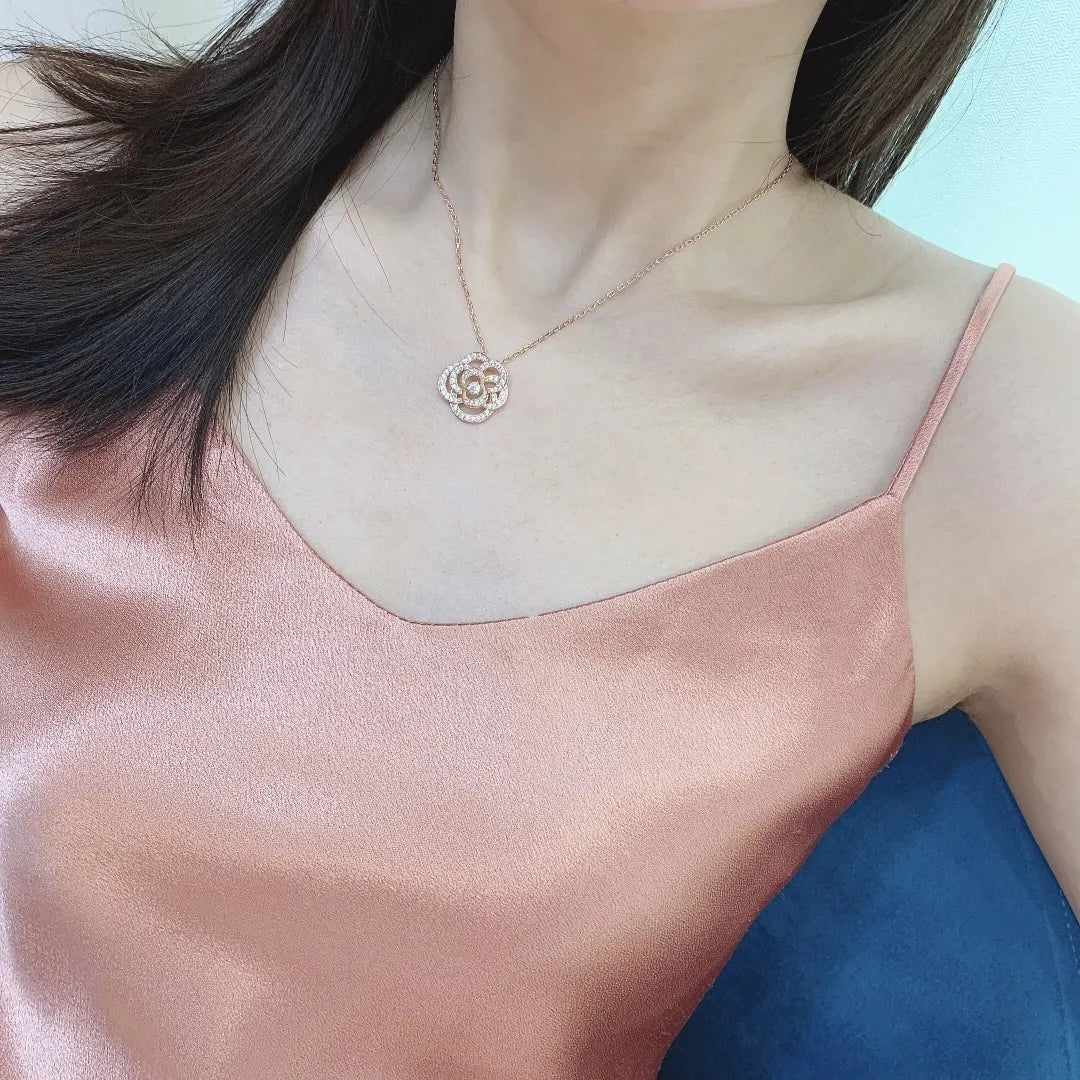 Chanel Rose Gold Camellia Pendant - Chanel Rose Gold Diamond Camellia