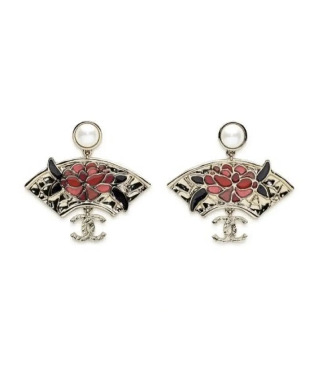 Chanel Fan Flower Pearl Earrings - Designer Statement