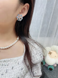 Dior Blue Crystal Floral Earrings - Silver Tone Finish