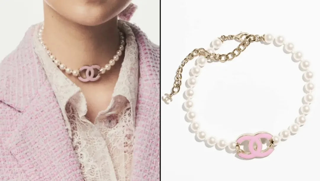 Chanel Pink CC Pearl Necklace - Elegant Statement Piece