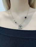 pearl Chanel Silver CC Crystal Necklace - Chanel Silver CC Crystal