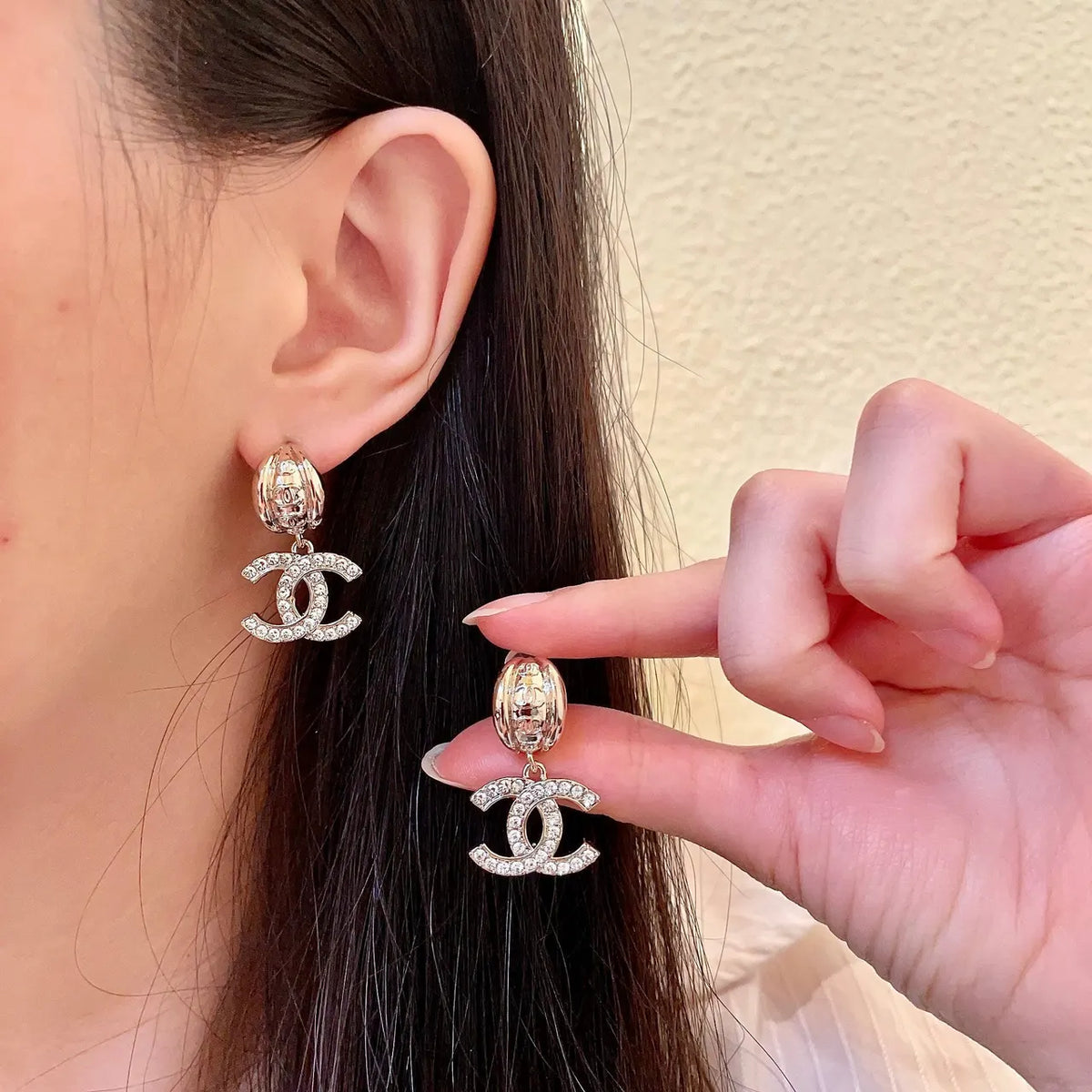 designer Chanel Crystal CC Dangle Earrings - Chanel Crystal CC Dangle