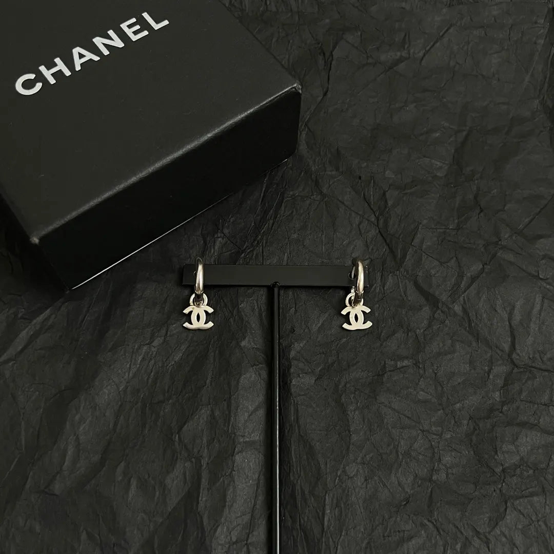 Chanel Silver CC Logo Hoop Earrings - Designer Jewelry 2