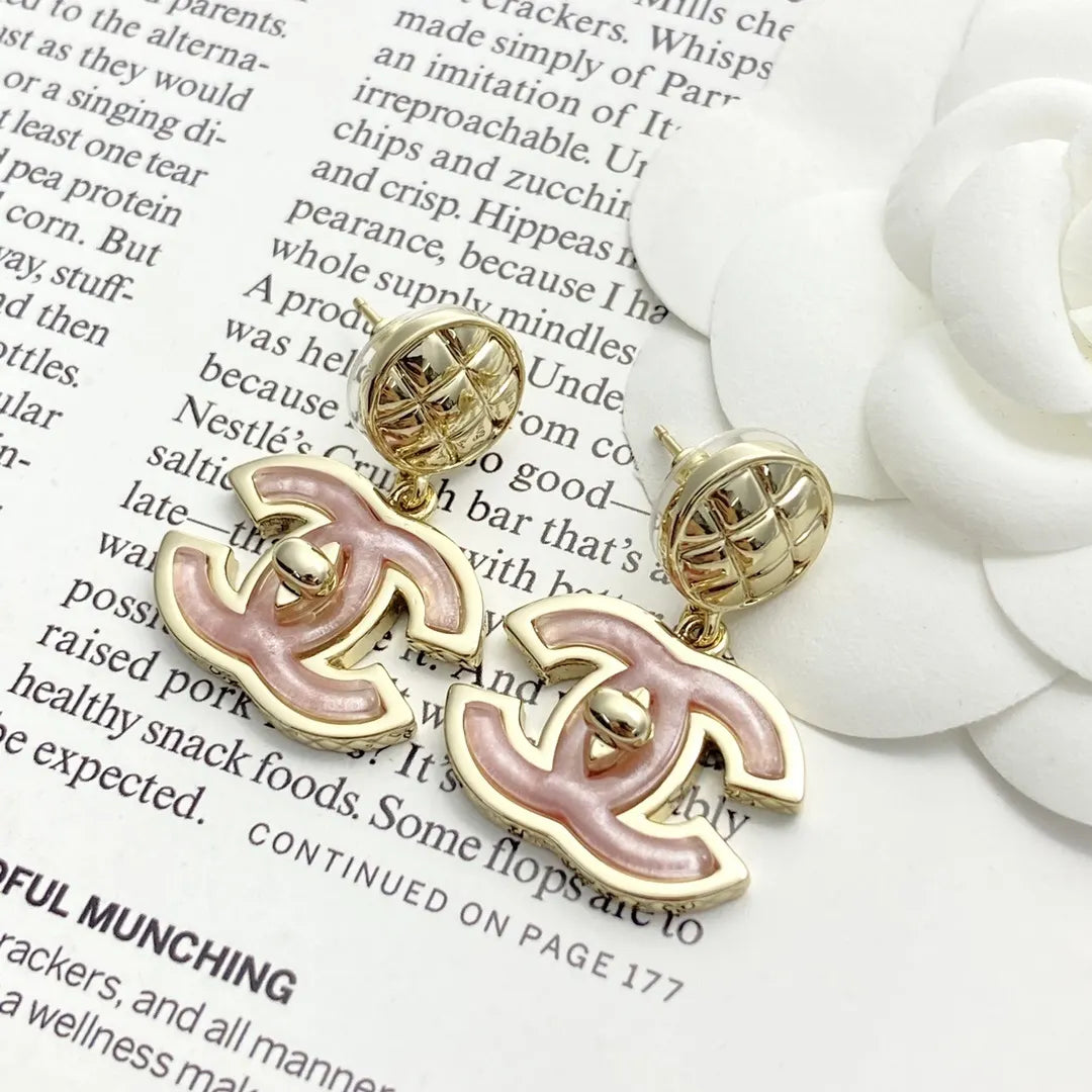 Chanel Pink Enamel Earrings - Chanel Pink Enamel CC Logo Drop Earrings