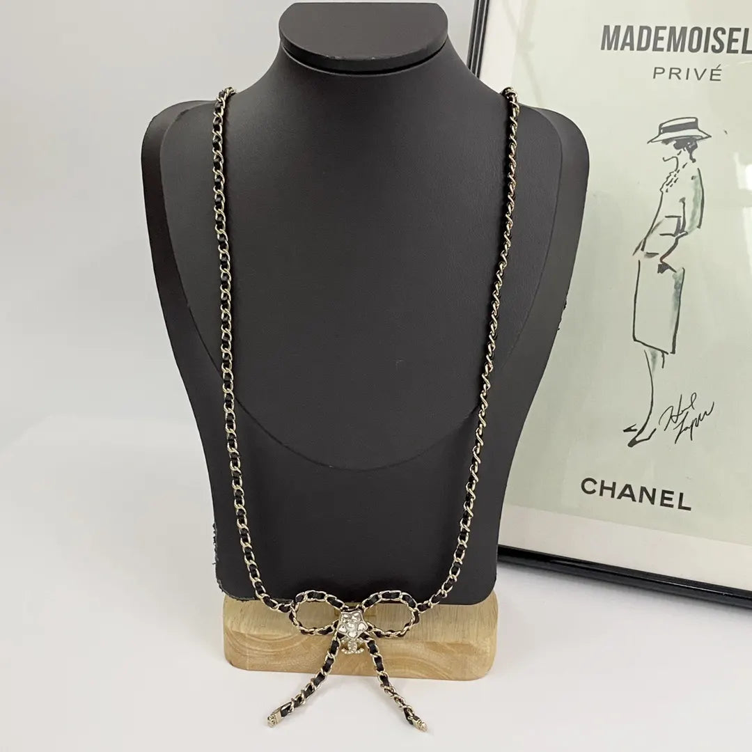 Chanel Black Bow Chain Necklace - Crystal Accent