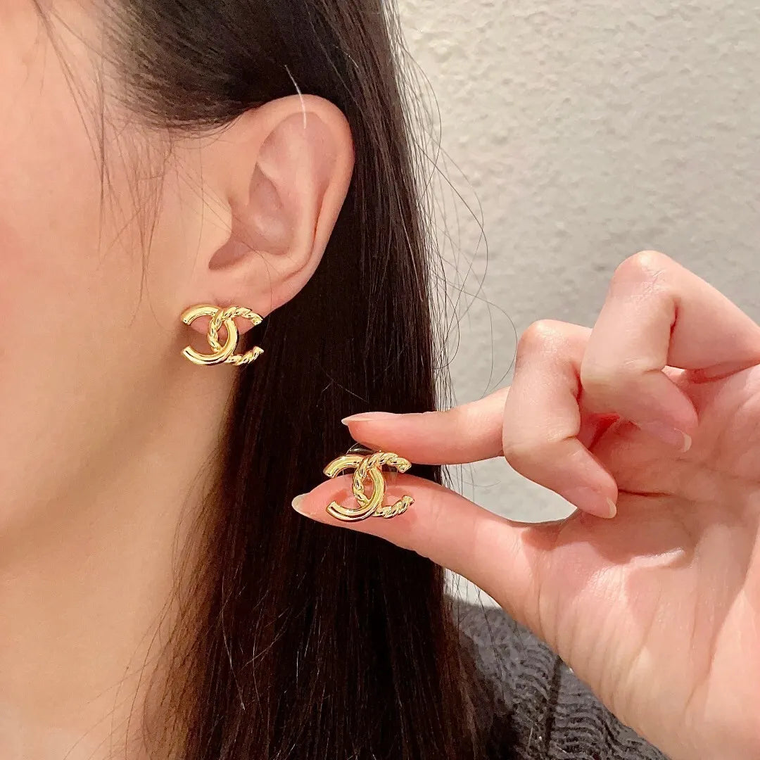 Chanel Gold CC Stud Earrings - Chanel Gold Intertwined CC Stud
