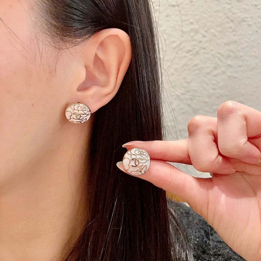Chanel Camellia Round Earrings - Chanel White Camellia Round Earrings
