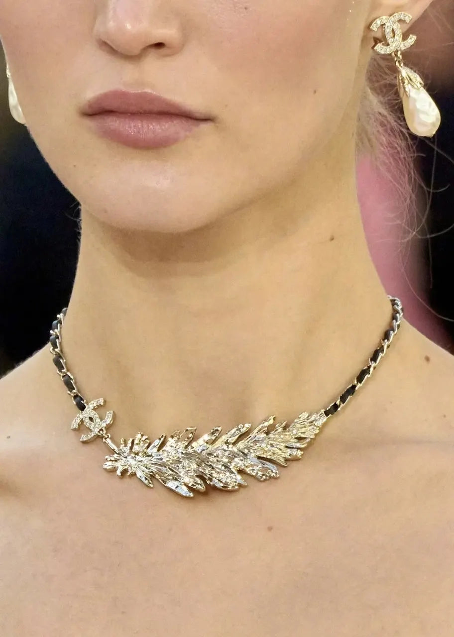 Chanel Gold Feather Necklace - Chanel Gold Feather CC Logo Necklace