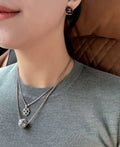 Chanel Silver Flower & Sphere Pendant Necklace - Layered Style