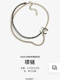 Chanel Gold & Black Leather Chain Necklace - CC Logo