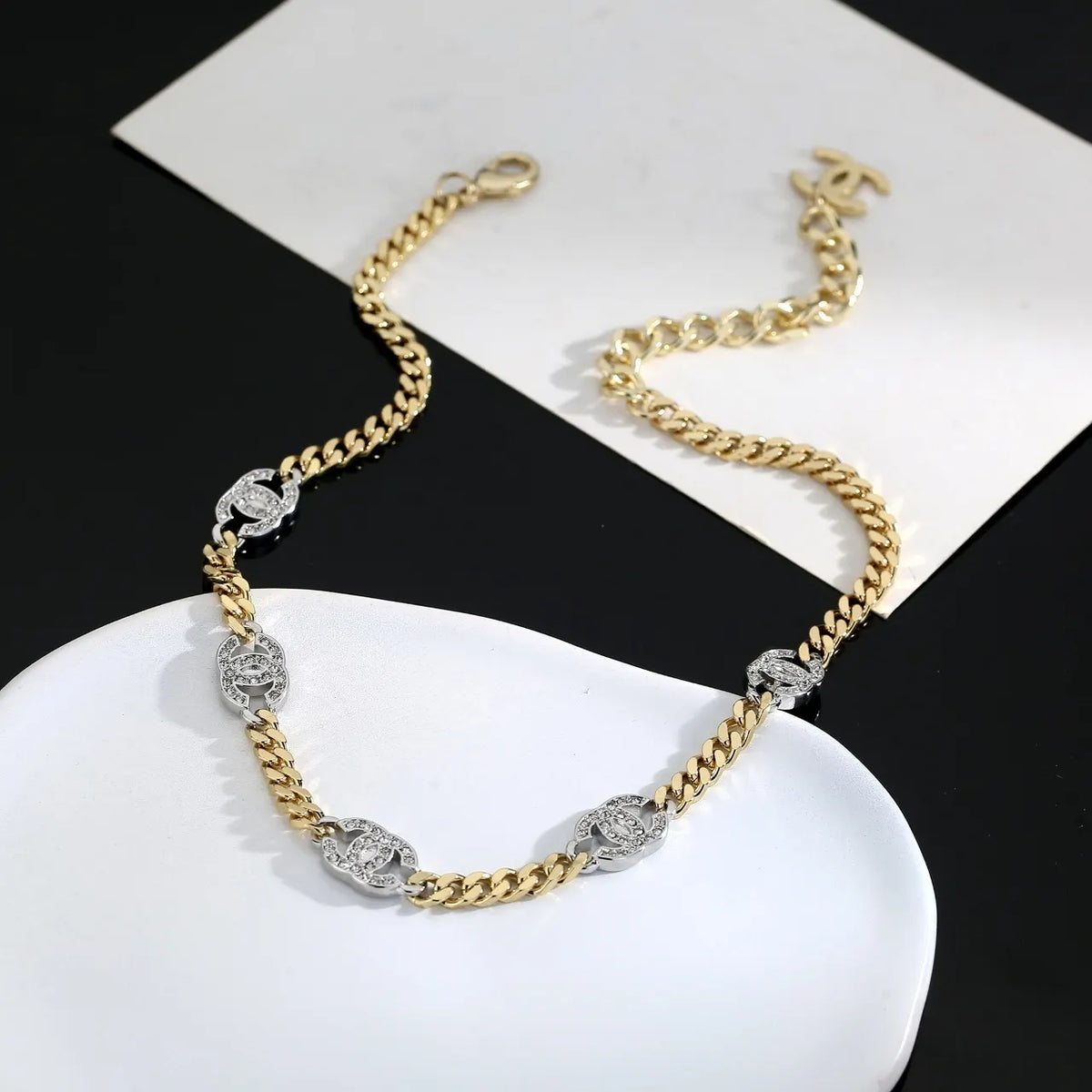 Chanel Gold Chain Necklace CC Logo Diamond - Luxurious Style