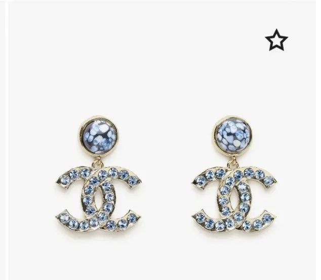 Chanel Blue Crystal CC Earrings - Chanel Gold & Blue Crystal CC