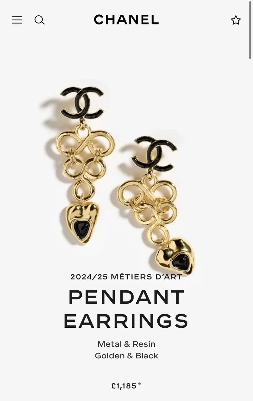 Chanel Gold Black Resin Pendant Earrings - Designer Drop Earrings