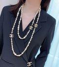 gold Chanel Long Pearl Necklace - Chanel Long Pearl Necklace Gold CC