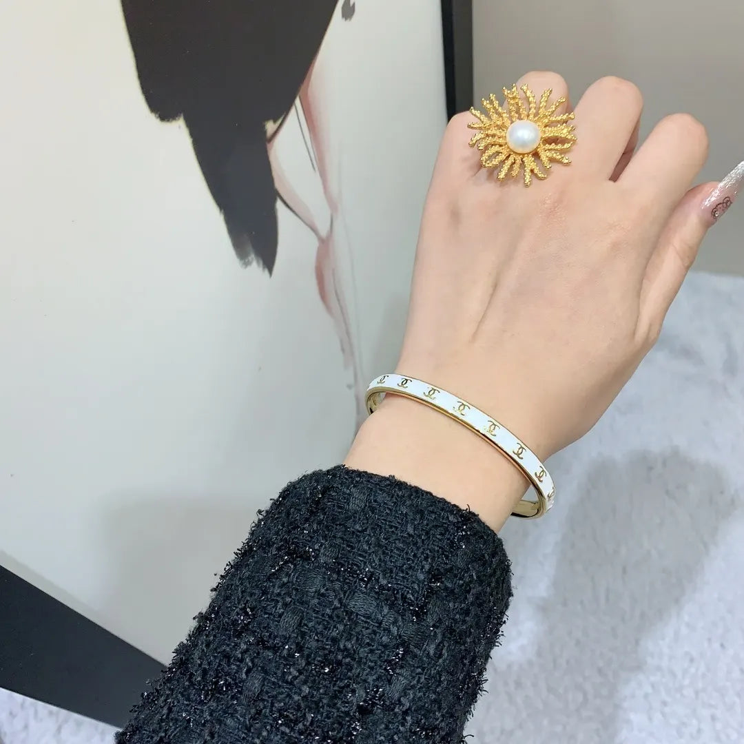 Chanel Inspired Premium Bangle Bracelet - Gold Finish