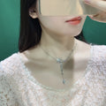 Chanel Silver Camellia Drop Necklace - Sparkling Elegance