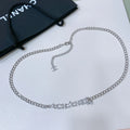 Chanel Silver Chain Belt Rhinestone Logo - Pearl Accents