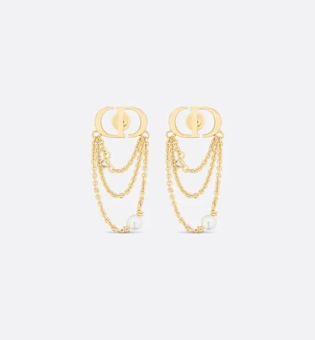 chain Dior Golden CD Pearl Earrings - Dior Golden CD Chain Pearl Drop