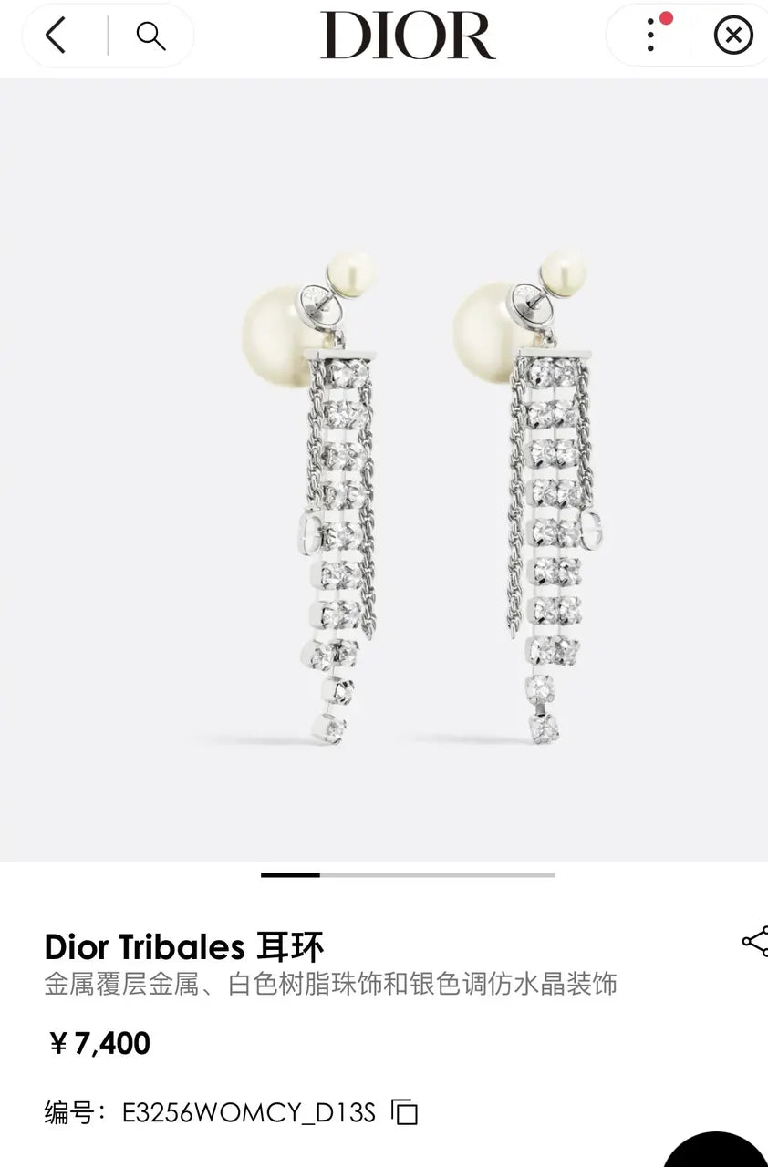 Dior Silver Crystal Drop Earrings - Dior Tribales Silver Crystal Drop