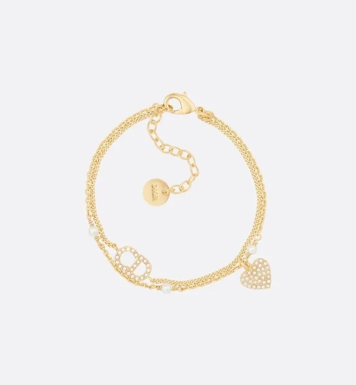Dior Gold Crystal Heart Bracelet - Elegant Charm