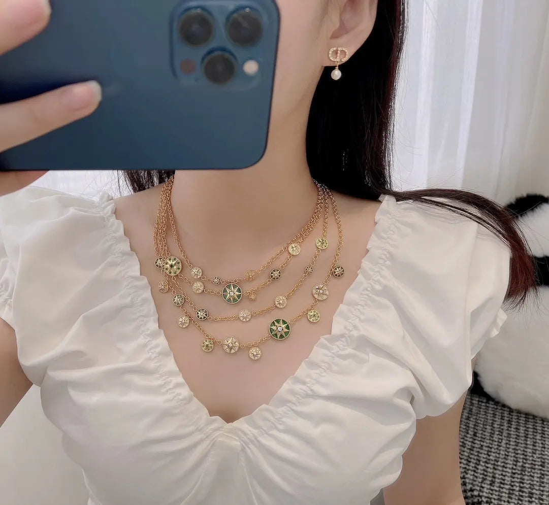 Dior Gold-Tone Multi-Strand Necklace - Green Accents