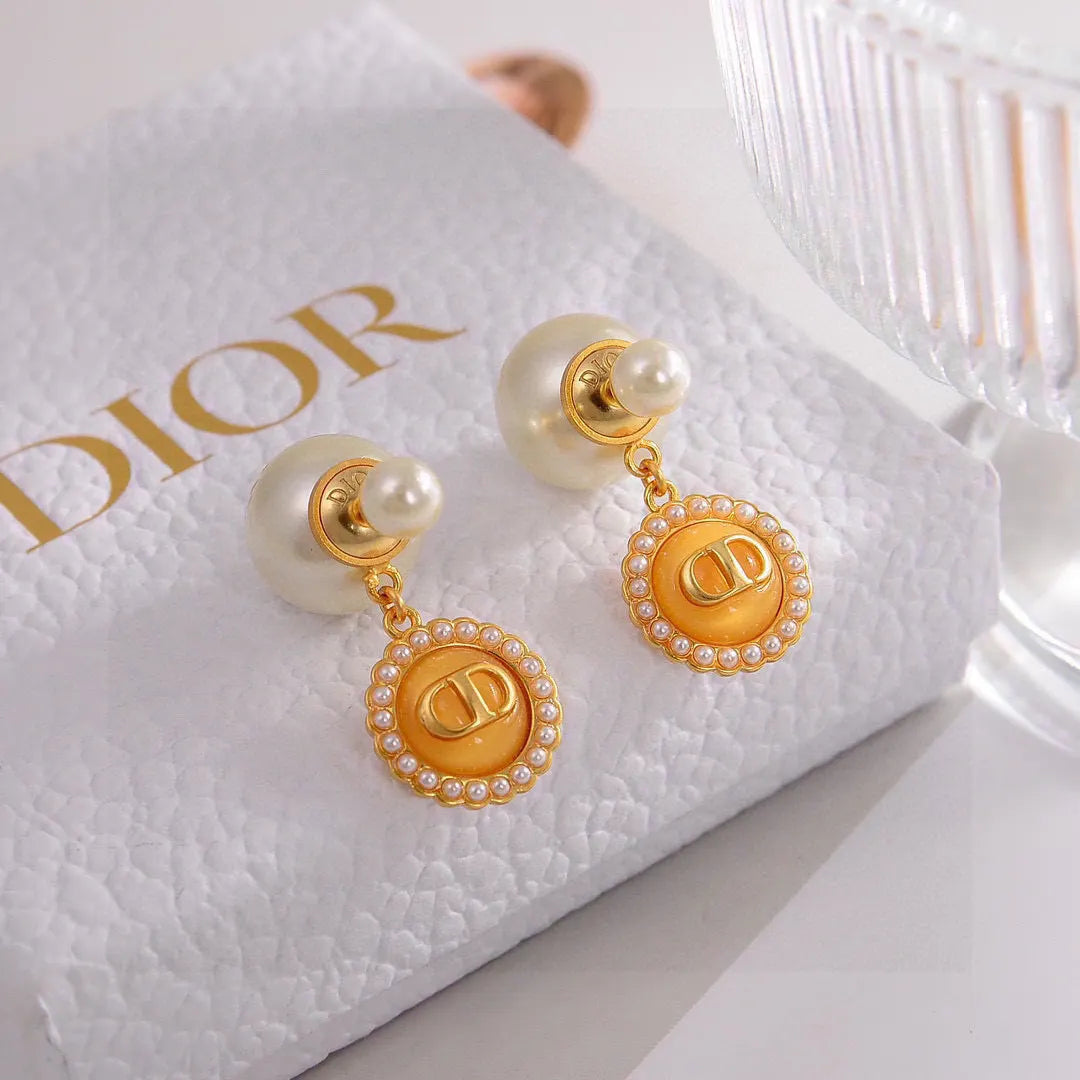 Dior Gold Pearl CD Earrings - Dior Gold Pearl CD Stud Earrings