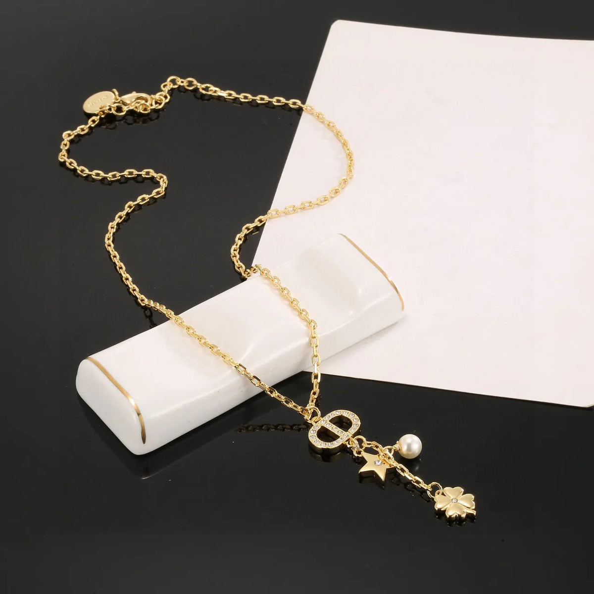 Dior Gold Charm Necklace - Clover, Star & Pearl