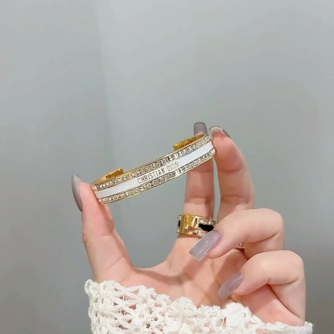 Dior White Enamel Cuff Bracelet - Dior Gold-Tone White Enamel Cuff