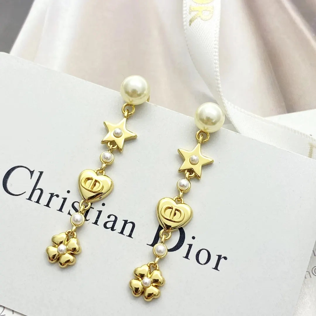 Dior Golden Star Earrings - Dior Golden Star Heart Pearl Earrings