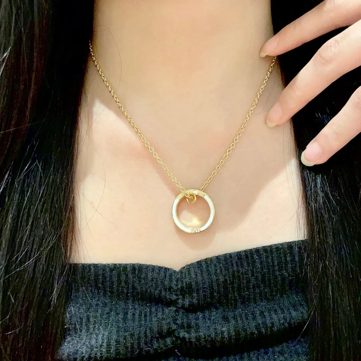 Dior Gold-Tone Circle Pendant Necklace - White Enamel