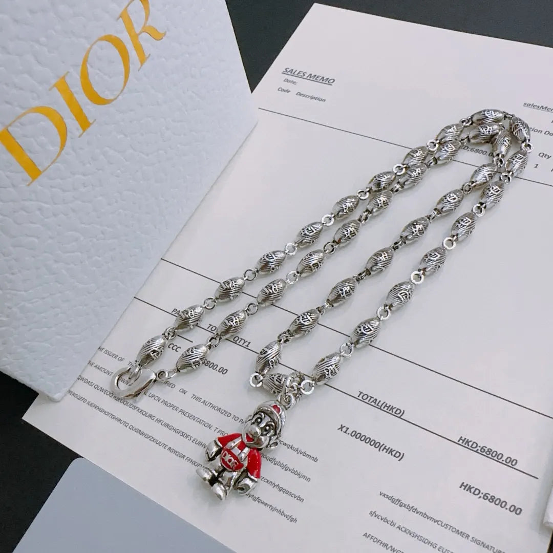 Dior Silver Tone Bear Pendant Necklace - Authentic Dior