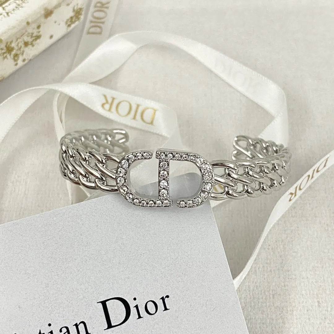 Dior Silver Chain Bracelet - Crystal CD Logo Cuff