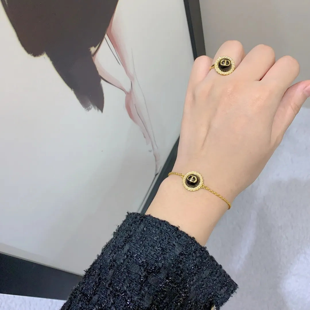 Dior Gold Black CD Ring - Dior Gold Black CD Logo Ring - Designer